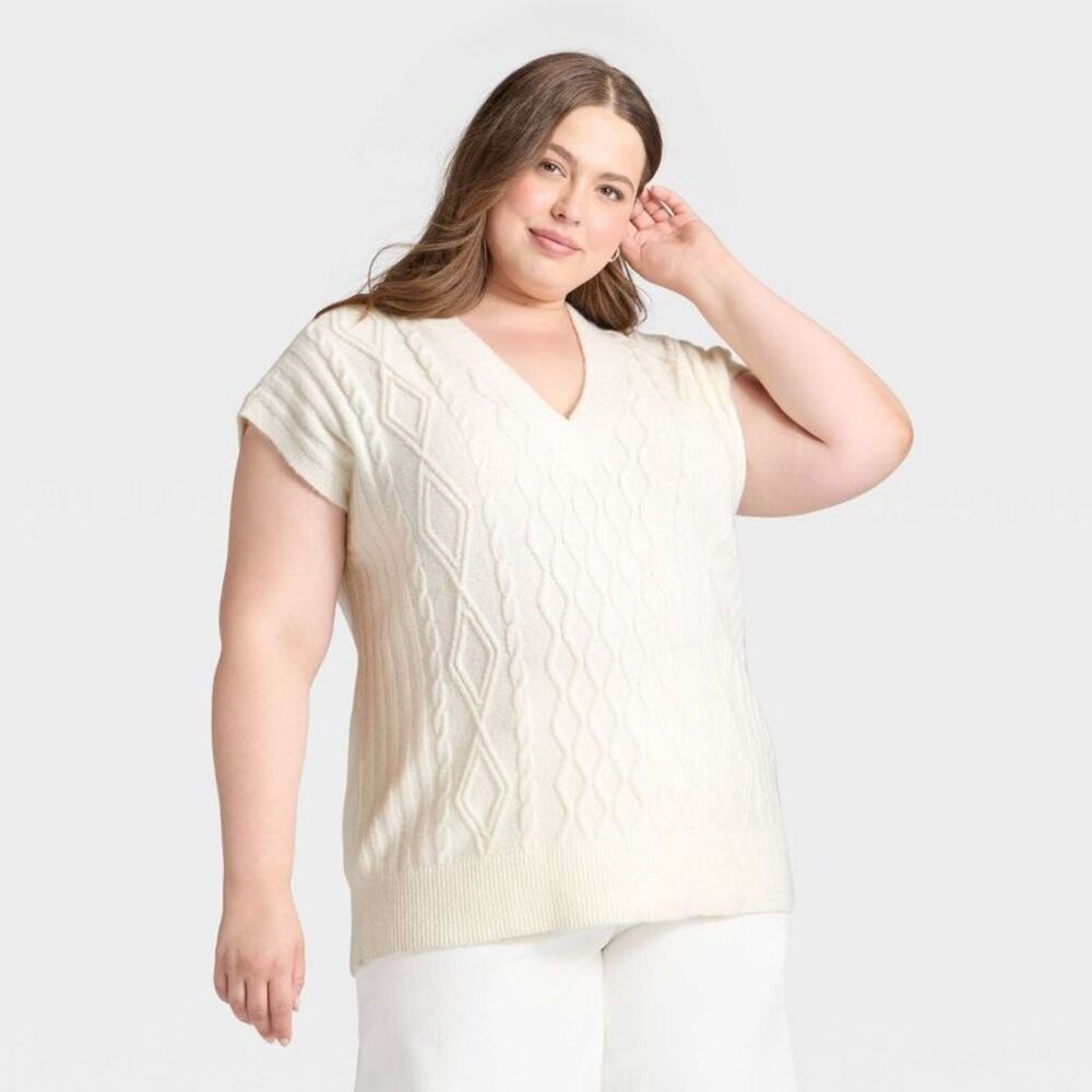 Women's Cable Sweater Vest - Universal Thread Cream XXL